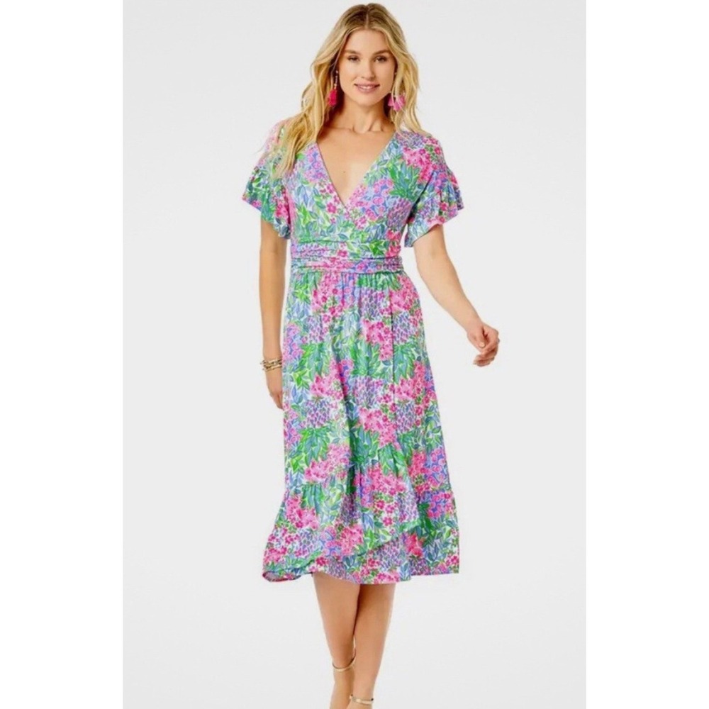 Lilly Pulitzer Multi A Cherry On Top Juliet Ruffle Midi Dress Womens L NWT